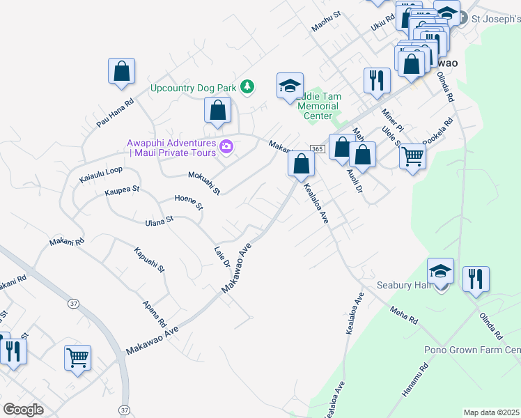 map of restaurants, bars, coffee shops, grocery stores, and more near 34 Makalani Place in Makawao
