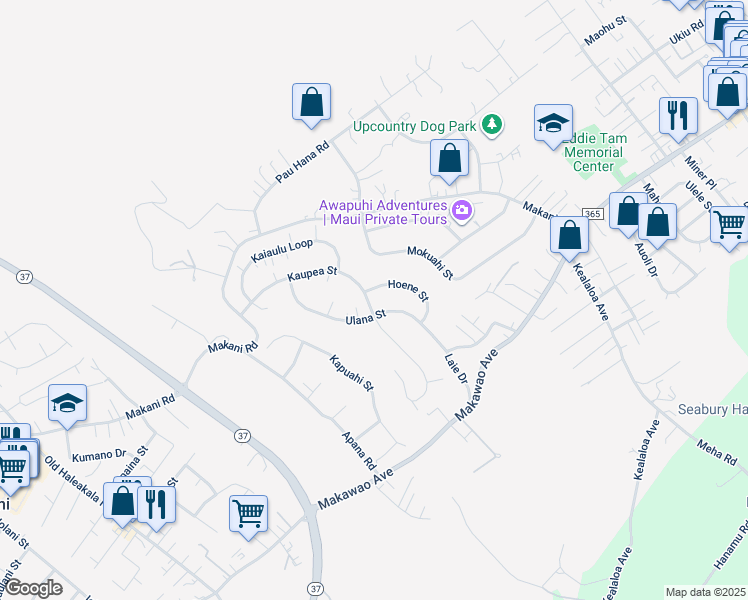 map of restaurants, bars, coffee shops, grocery stores, and more near 675 Hoene Street in Makawao