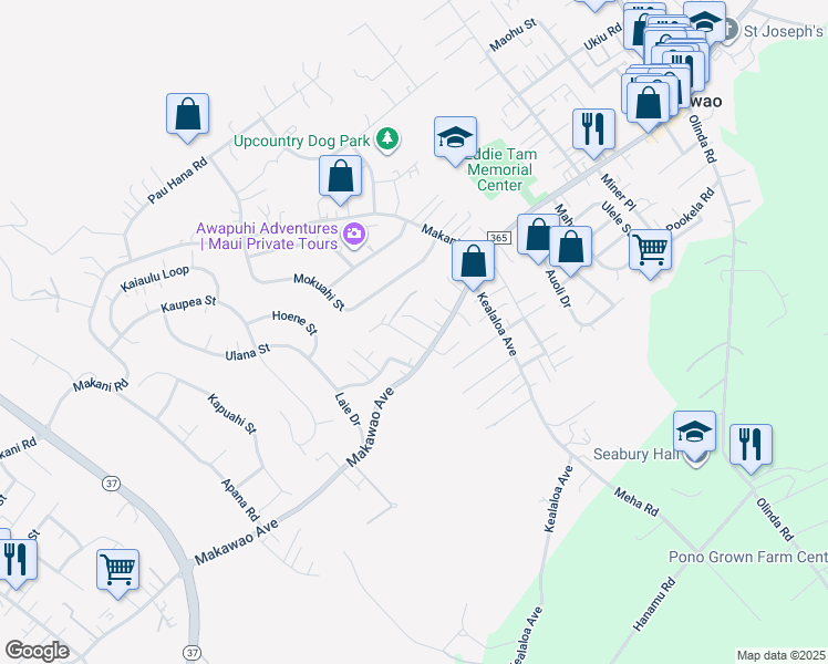 map of restaurants, bars, coffee shops, grocery stores, and more near 28 Makalani Place in Makawao