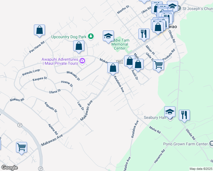 map of restaurants, bars, coffee shops, grocery stores, and more near 746 Makawao Avenue in Makawao