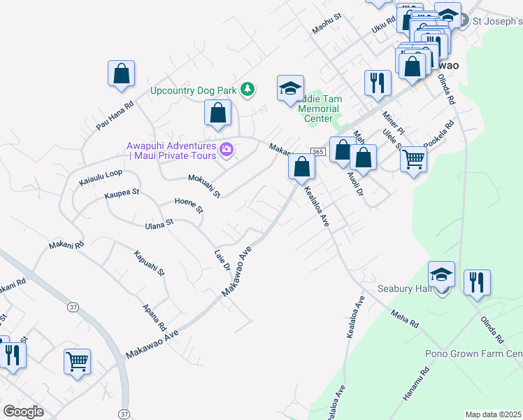 map of restaurants, bars, coffee shops, grocery stores, and more near 34 Makalani Place in Makawao