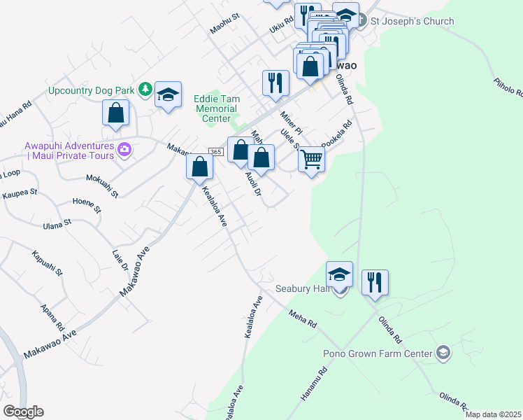 map of restaurants, bars, coffee shops, grocery stores, and more near 160 Auoli Drive in Makawao