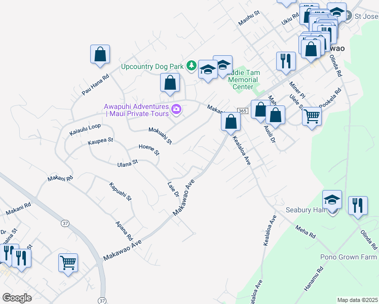 map of restaurants, bars, coffee shops, grocery stores, and more near 67 Makalani Place in Makawao