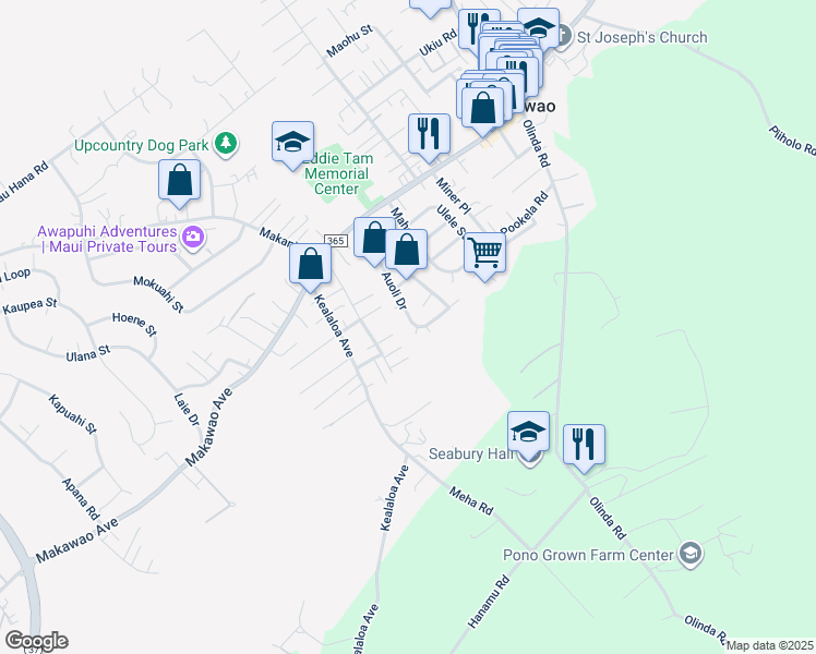 map of restaurants, bars, coffee shops, grocery stores, and more near 6 Kuhina Place in Makawao
