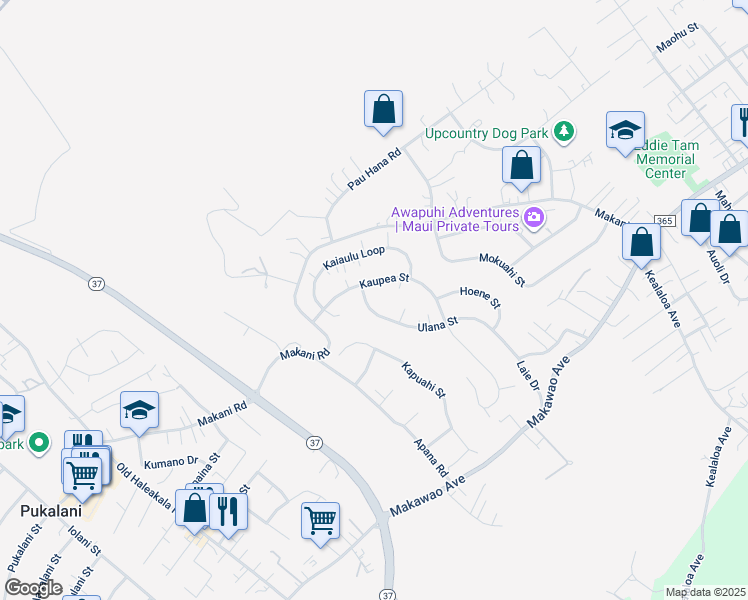map of restaurants, bars, coffee shops, grocery stores, and more near 250 Ulana Street in Makawao