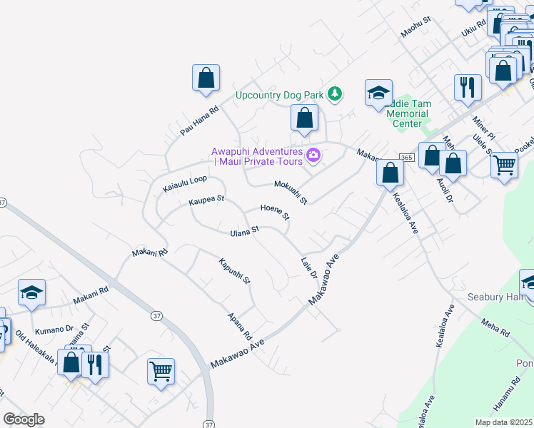 map of restaurants, bars, coffee shops, grocery stores, and more near 635 Hoene Street in Makawao