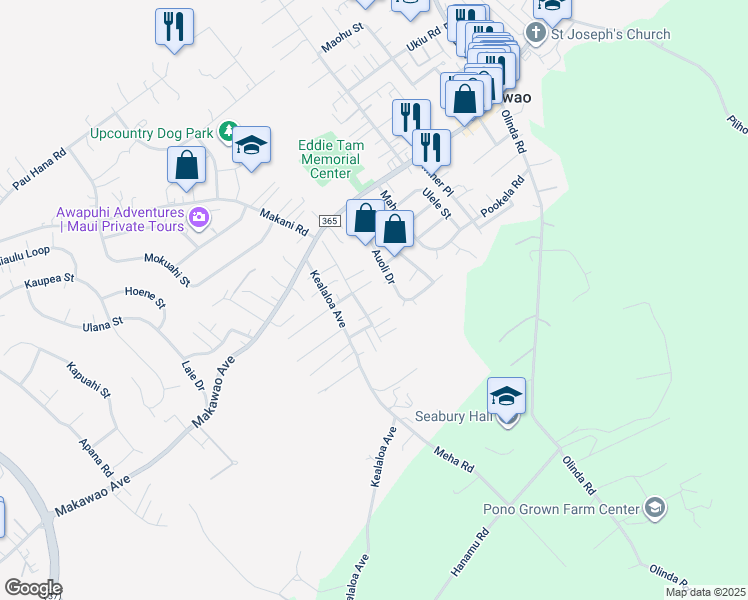 map of restaurants, bars, coffee shops, grocery stores, and more near 837 Puapana Place in Makawao