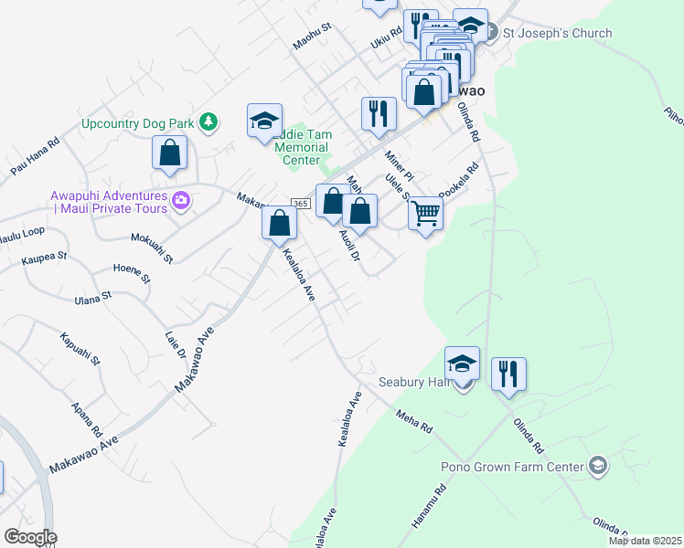 map of restaurants, bars, coffee shops, grocery stores, and more near 837 Puapana Place in Makawao