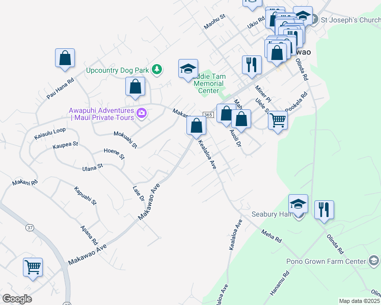 map of restaurants, bars, coffee shops, grocery stores, and more near 8 Poalima Place in Makawao