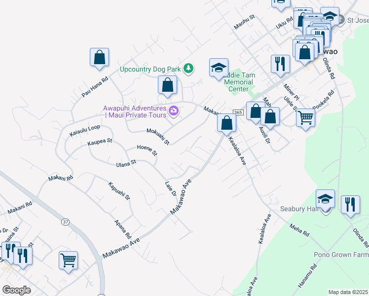 map of restaurants, bars, coffee shops, grocery stores, and more near 74 Makalani Place in Makawao
