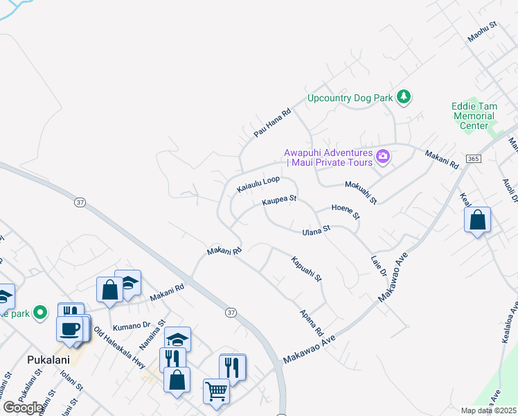 map of restaurants, bars, coffee shops, grocery stores, and more near 80 Kaupea Street in Makawao