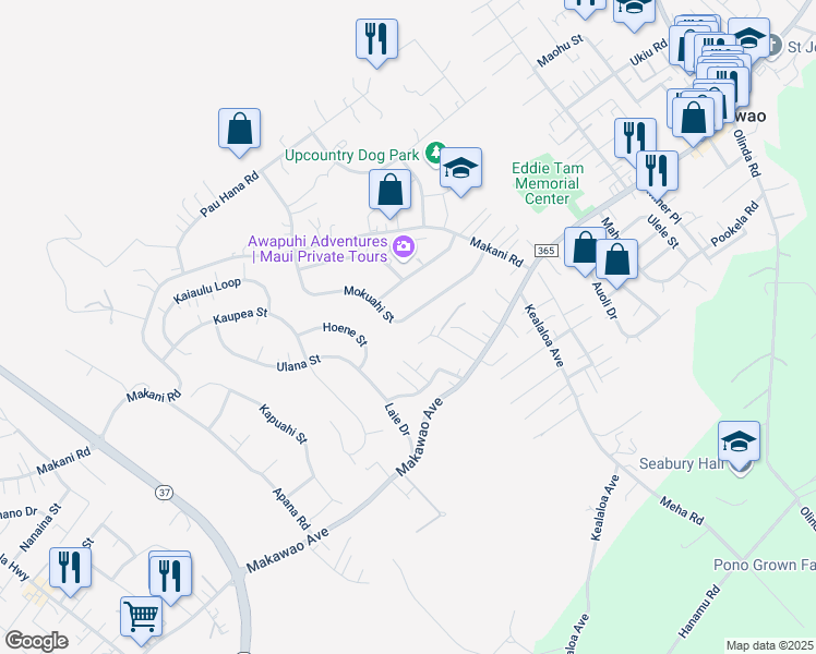 map of restaurants, bars, coffee shops, grocery stores, and more near 87 Makalani Place in Makawao