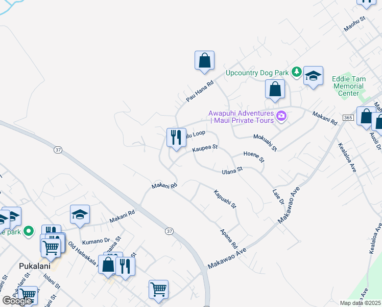 map of restaurants, bars, coffee shops, grocery stores, and more near 80 Kaupea Street in Makawao