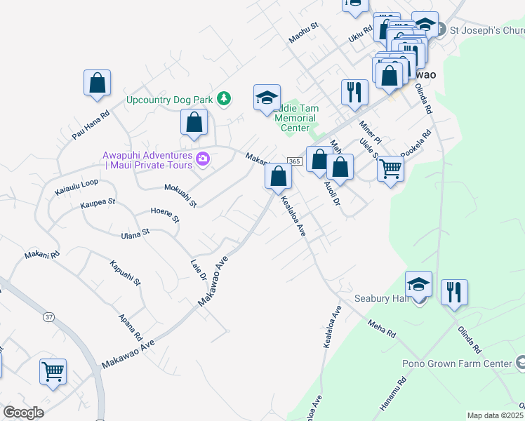 map of restaurants, bars, coffee shops, grocery stores, and more near 746 Makawao Avenue in Makawao