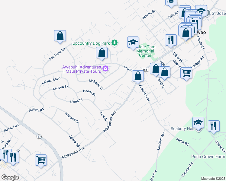 map of restaurants, bars, coffee shops, grocery stores, and more near 68 Makalani Place in Makawao