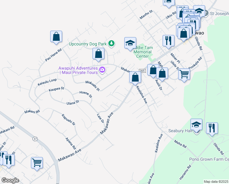 map of restaurants, bars, coffee shops, grocery stores, and more near 55 Pilipaa Place in Makawao