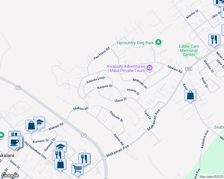 map of restaurants, bars, coffee shops, grocery stores, and more near 180 Kaupea Street in Makawao