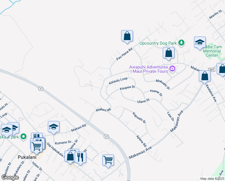 map of restaurants, bars, coffee shops, grocery stores, and more near 75 Kaupea Street in Makawao