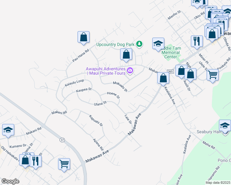 map of restaurants, bars, coffee shops, grocery stores, and more near 610 Hoene Street in Makawao