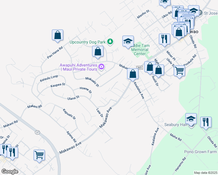map of restaurants, bars, coffee shops, grocery stores, and more near 68 Makalani Place in Makawao