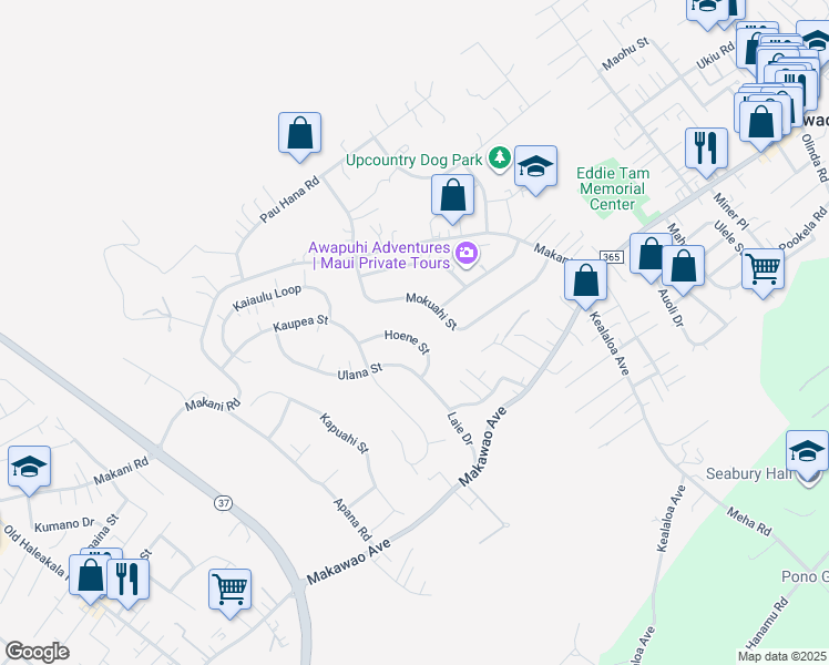 map of restaurants, bars, coffee shops, grocery stores, and more near 610 Hoene Street in Makawao