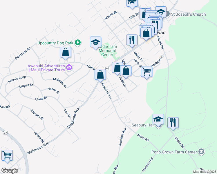 map of restaurants, bars, coffee shops, grocery stores, and more near 51 Kealaloa Avenue in Makawao