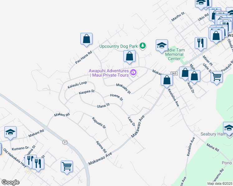 map of restaurants, bars, coffee shops, grocery stores, and more near 620 Hoene Street in Makawao