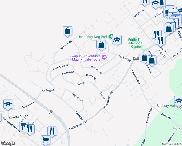map of restaurants, bars, coffee shops, grocery stores, and more near 620 Hoene Street in Makawao