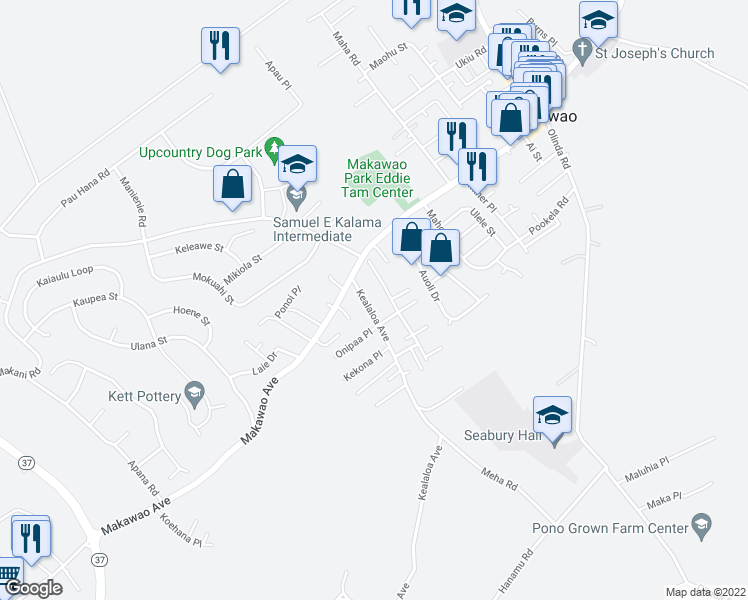 map of restaurants, bars, coffee shops, grocery stores, and more near 47 Kealaloa Avenue in Makawao