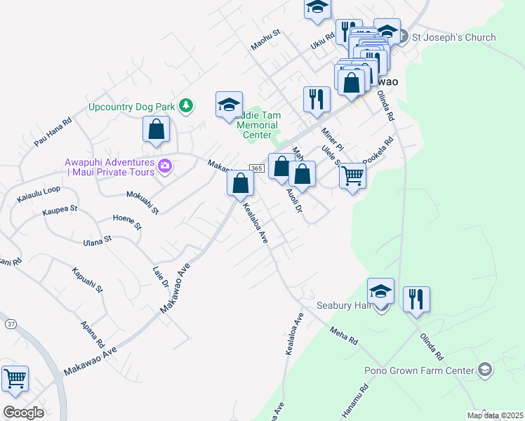map of restaurants, bars, coffee shops, grocery stores, and more near 51 Kealaloa Avenue in Makawao