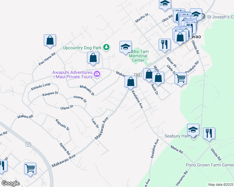 map of restaurants, bars, coffee shops, grocery stores, and more near 33 Ka Lei Place in Makawao