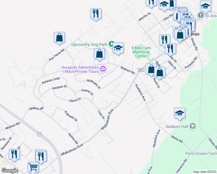 map of restaurants, bars, coffee shops, grocery stores, and more near 280 Mokuahi Street in Makawao