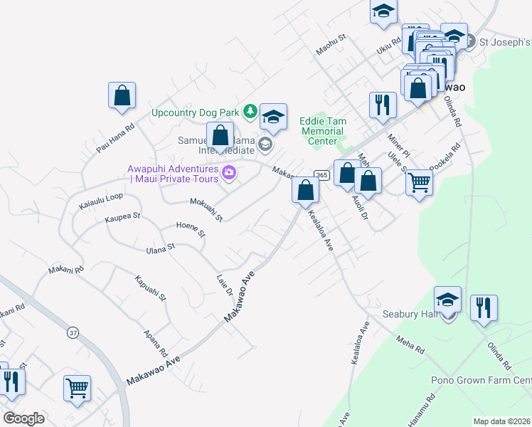 map of restaurants, bars, coffee shops, grocery stores, and more near 744 Ponoi Place in Makawao