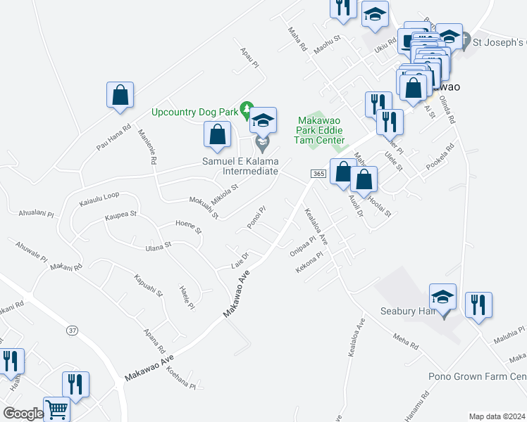 map of restaurants, bars, coffee shops, grocery stores, and more near 744 Ponoi Place in Makawao