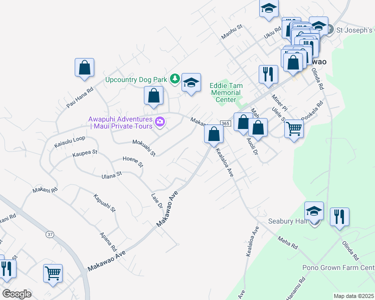 map of restaurants, bars, coffee shops, grocery stores, and more near 740 Ponoi Place in Makawao