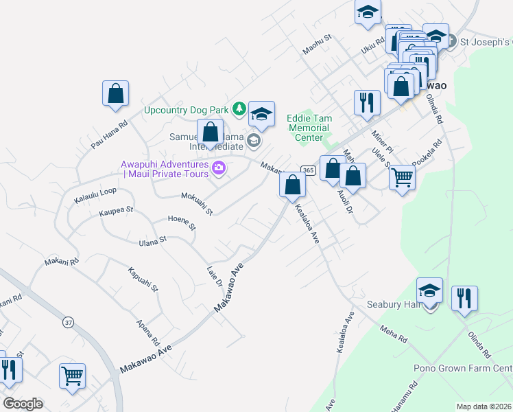 map of restaurants, bars, coffee shops, grocery stores, and more near 740 Ponoi Place in Makawao