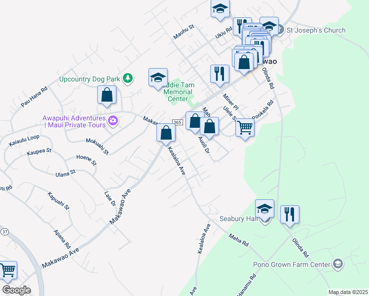 map of restaurants, bars, coffee shops, grocery stores, and more near 71 Pamakani Place in Makawao