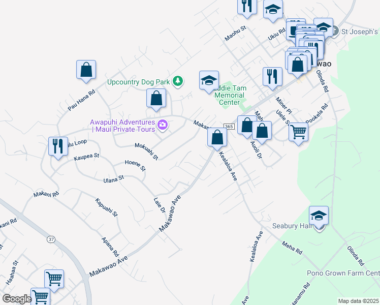 map of restaurants, bars, coffee shops, grocery stores, and more near 738 Ponoi Place in Makawao