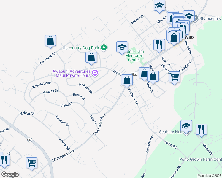 map of restaurants, bars, coffee shops, grocery stores, and more near 738 Ponoi Place in Makawao