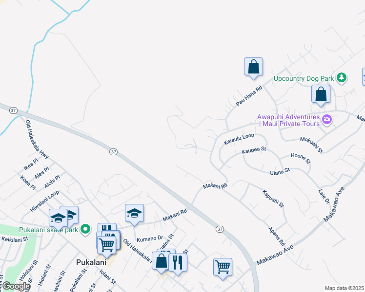 map of restaurants, bars, coffee shops, grocery stores, and more near 70 Ahualani Place in Makawao