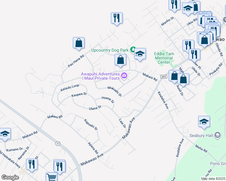 map of restaurants, bars, coffee shops, grocery stores, and more near 150 Mokuahi Street in Makawao