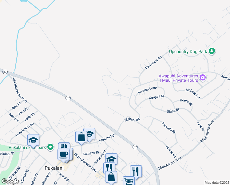 map of restaurants, bars, coffee shops, grocery stores, and more near 70 Ahualani Place in Makawao