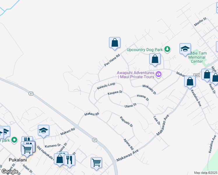 map of restaurants, bars, coffee shops, grocery stores, and more near 495 Kaiaulu Loop in Makawao