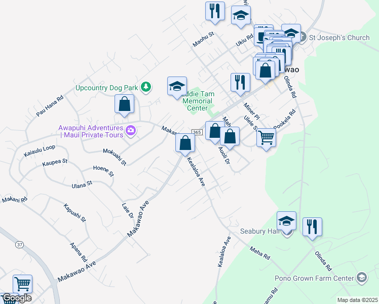map of restaurants, bars, coffee shops, grocery stores, and more near 808 Makawao Avenue in Makawao