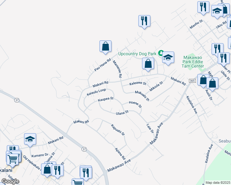 map of restaurants, bars, coffee shops, grocery stores, and more near 416 Kaiaulu Loop in Makawao