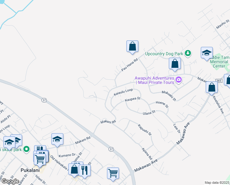map of restaurants, bars, coffee shops, grocery stores, and more near 550 Kaiaulu Loop in Makawao