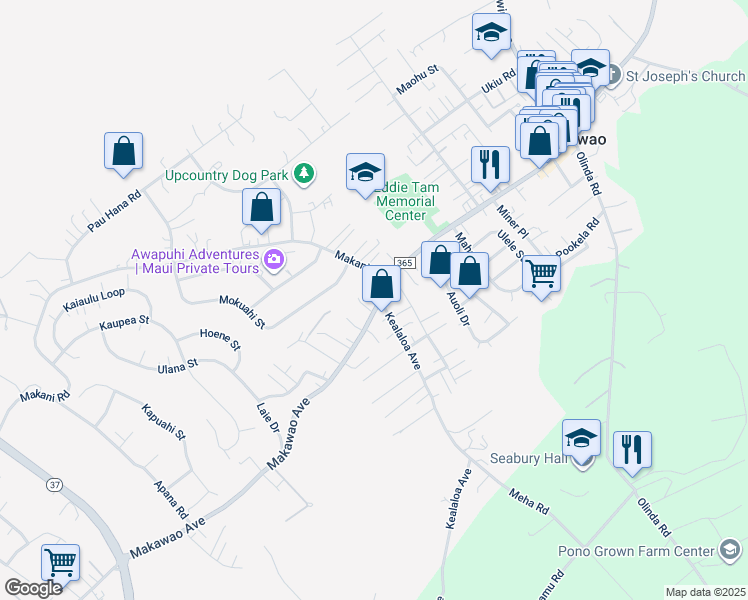 map of restaurants, bars, coffee shops, grocery stores, and more near 795 Makawao Avenue in Makawao