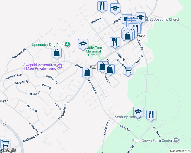 map of restaurants, bars, coffee shops, grocery stores, and more near 55 Pamakani Place in Makawao