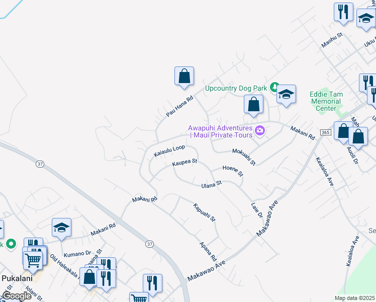 map of restaurants, bars, coffee shops, grocery stores, and more near 455 Kaiaulu Loop in Makawao