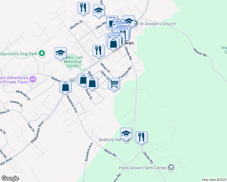 map of restaurants, bars, coffee shops, grocery stores, and more near 28 Alaiki Place in Makawao